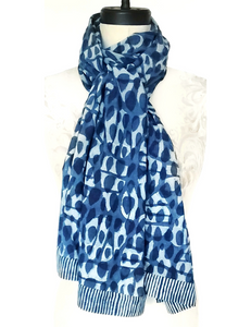 Stole Scarf in INDIGO Blue BASALT double-resist print