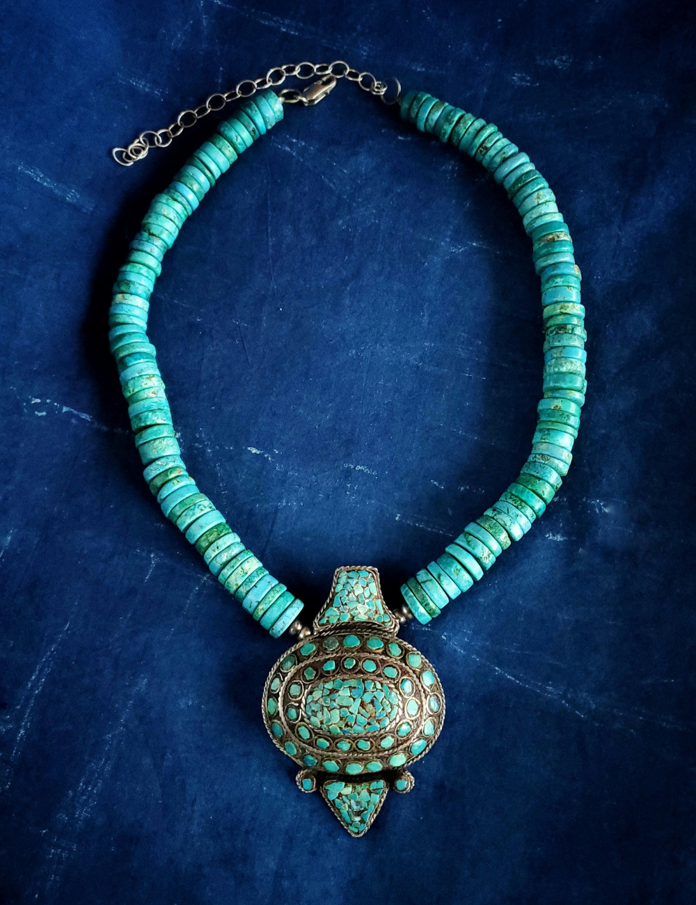VINTAGE TIBETAN REAL TURQUOISE BEAD NECKLACE CHJ 01 ANDREE JAIPUR
