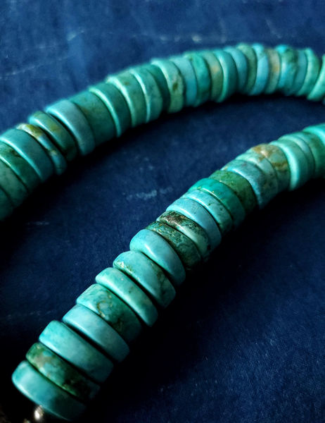VINTAGE TIBETAN REAL TURQUOISE BEAD NECKLACE - CHJ-01