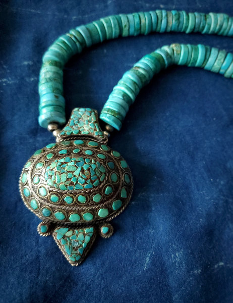 VINTAGE TIBETAN REAL TURQUOISE BEAD NECKLACE - CHJ-01