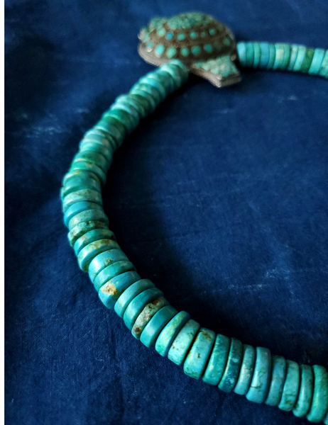 VINTAGE TIBETAN REAL TURQUOISE BEAD NECKLACE - CHJ-01