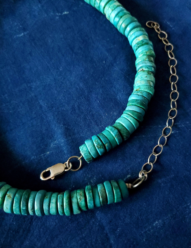 VINTAGE TIBETAN REAL TURQUOISE BEAD NECKLACE CHJ 01 ANDREE JAIPUR