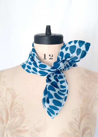 Indigo Butti print scarf on mannequin.