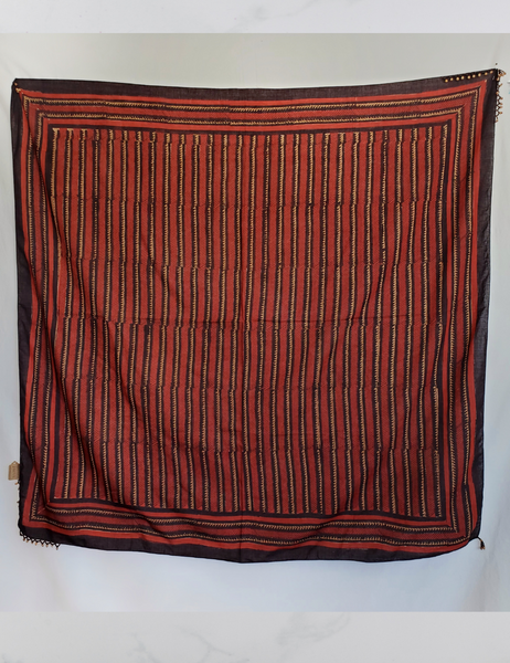 Long red and black borneo stripe scarf with wooden beads.