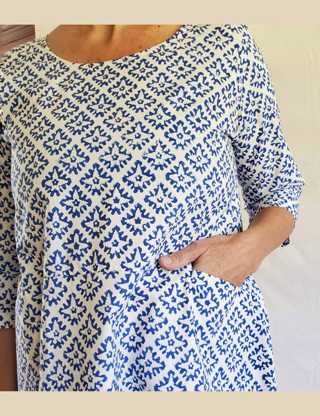 Sale price Nadine Dress in BLUE and White CARIMA print