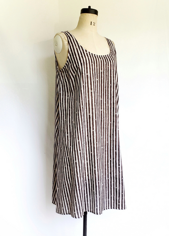 Sale price Gigi Dress in Ecru-Espresso Danda Stripe print