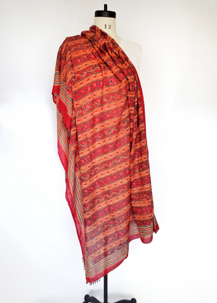 HAND BLOCK PRINTED DUPATTA STOLE MUGHAL STRIPE PRINT CH-43