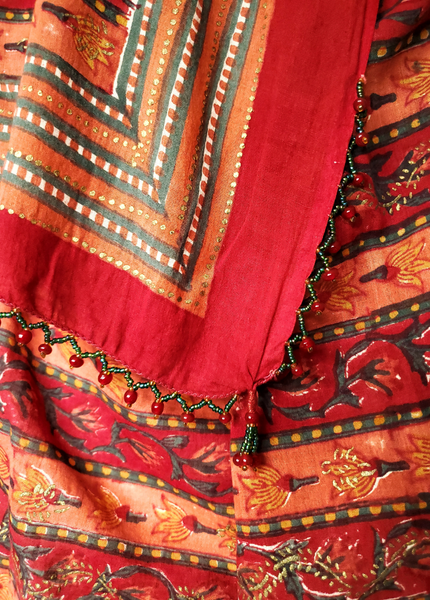 HAND BLOCK PRINTED DUPATTA STOLE MUGHAL STRIPE PRINT CH-43