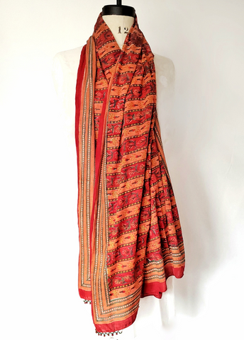 HAND BLOCK PRINTED DUPATTA STOLE MUGHAL STRIPE PRINT CH-43