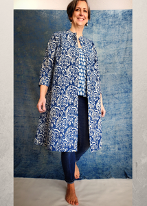 ISABELLA DRESS in INDIGO and white WAVE Print