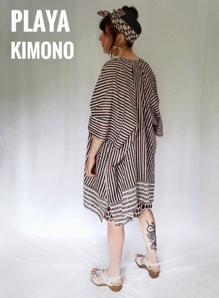 Sale price Playa Kimono in Ecru-Espresso Stripe print