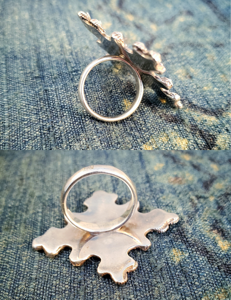 VINTAGE SILVER TRIBAL DIAMOND SHAPED RING - SP-17