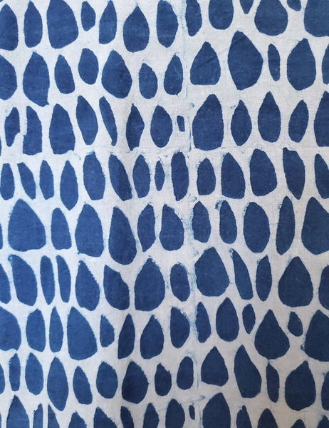 Close up of Indigo and White Butti Print Pattern. Butti print consists of small similar sized dollops of colour on a plain coloured fabric. 