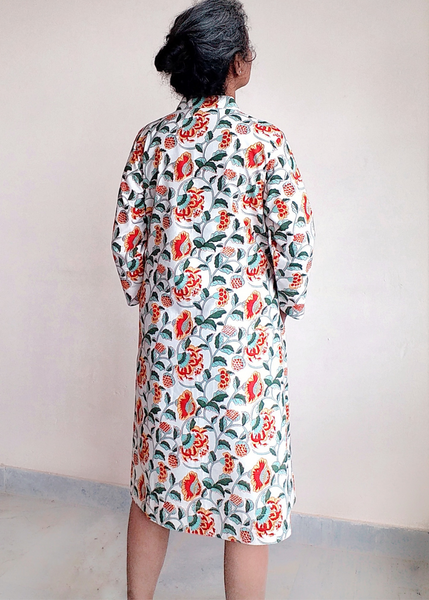 cotton floral print coat dress